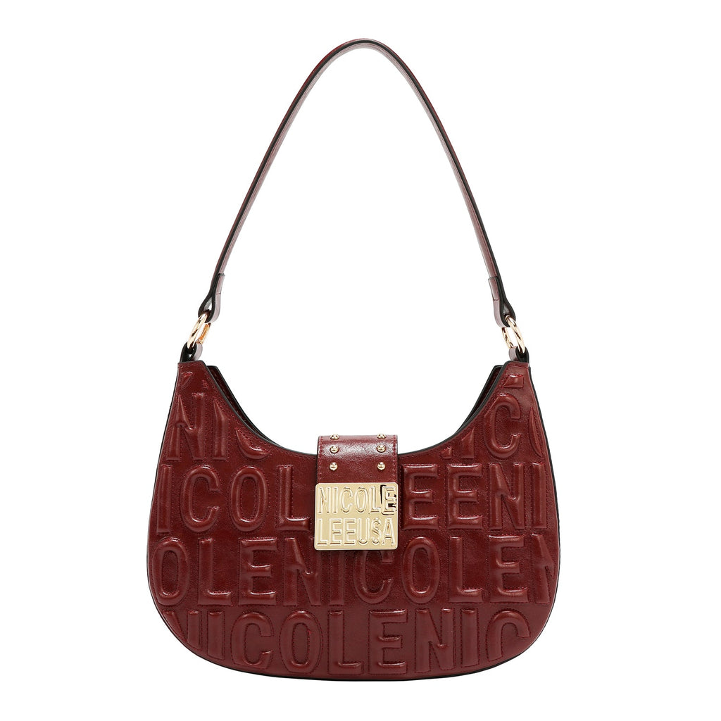 BOLSO DE HOMBRO CON LOGO EN RELIEVE (VINO)