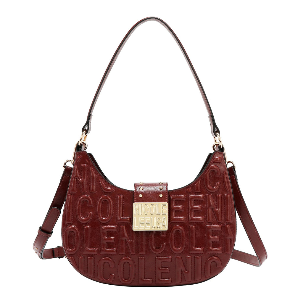 BOLSO DE HOMBRO CON LOGO EN RELIEVE (VINO)