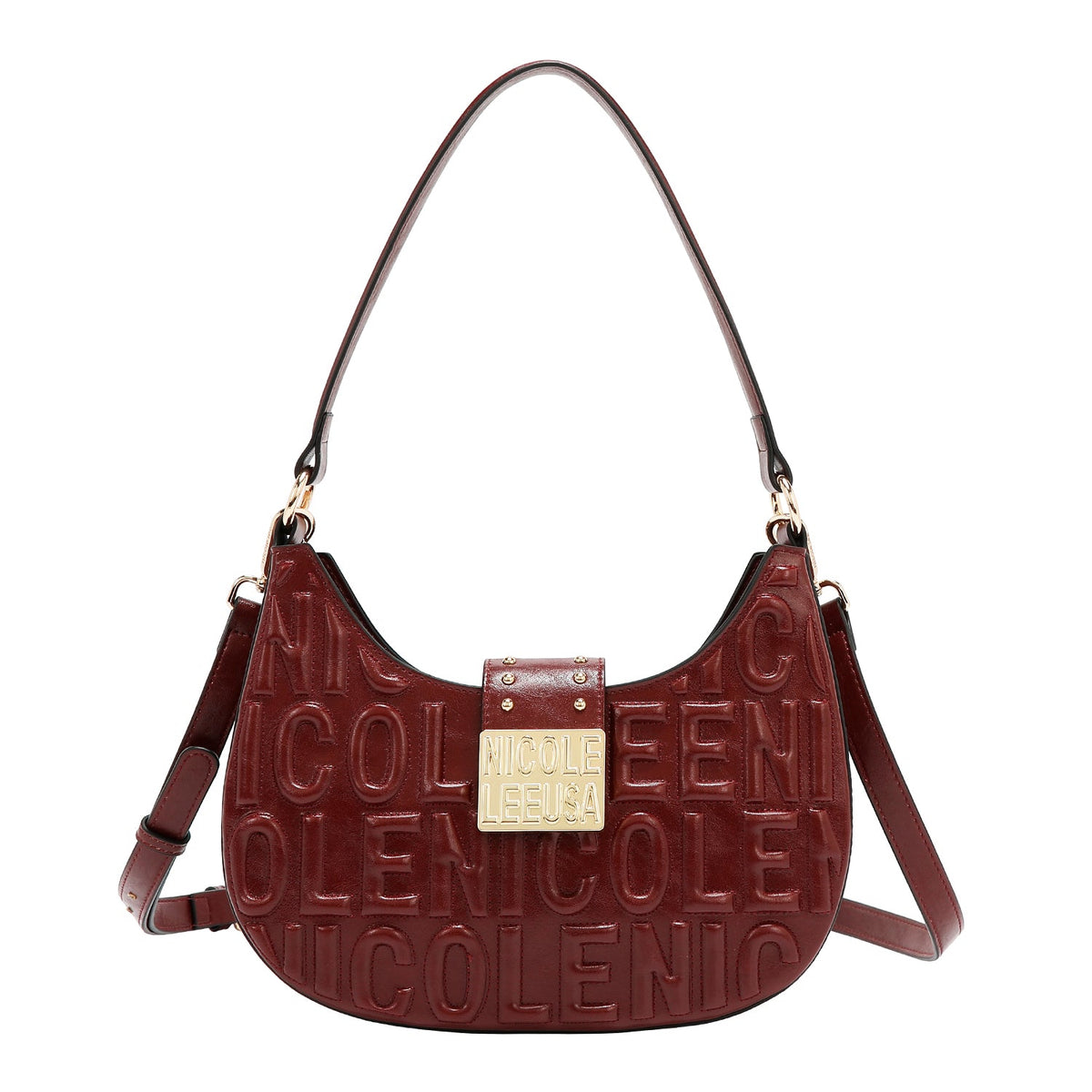 BOLSO DE HOMBRO CON LOGO EN RELIEVE (VINO)
