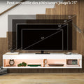 Meuble TV suspendu mural avec éclairage LED pour téléviseurs jusqu'à 75 pouces, étagères, 180L x 40l x 30H cm, blanc