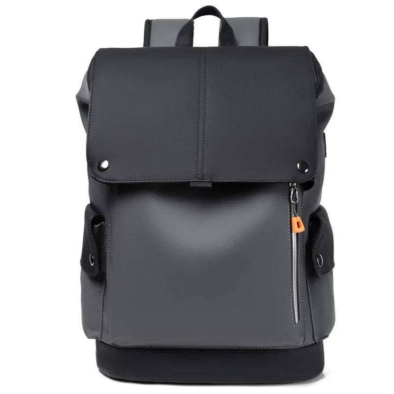 Waterproof PU Leather Laptop Backpack Computer Bag Grey