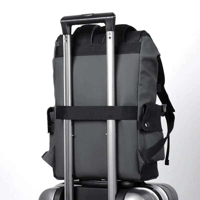 Waterproof PU Leather Laptop Backpack Computer Bag Grey