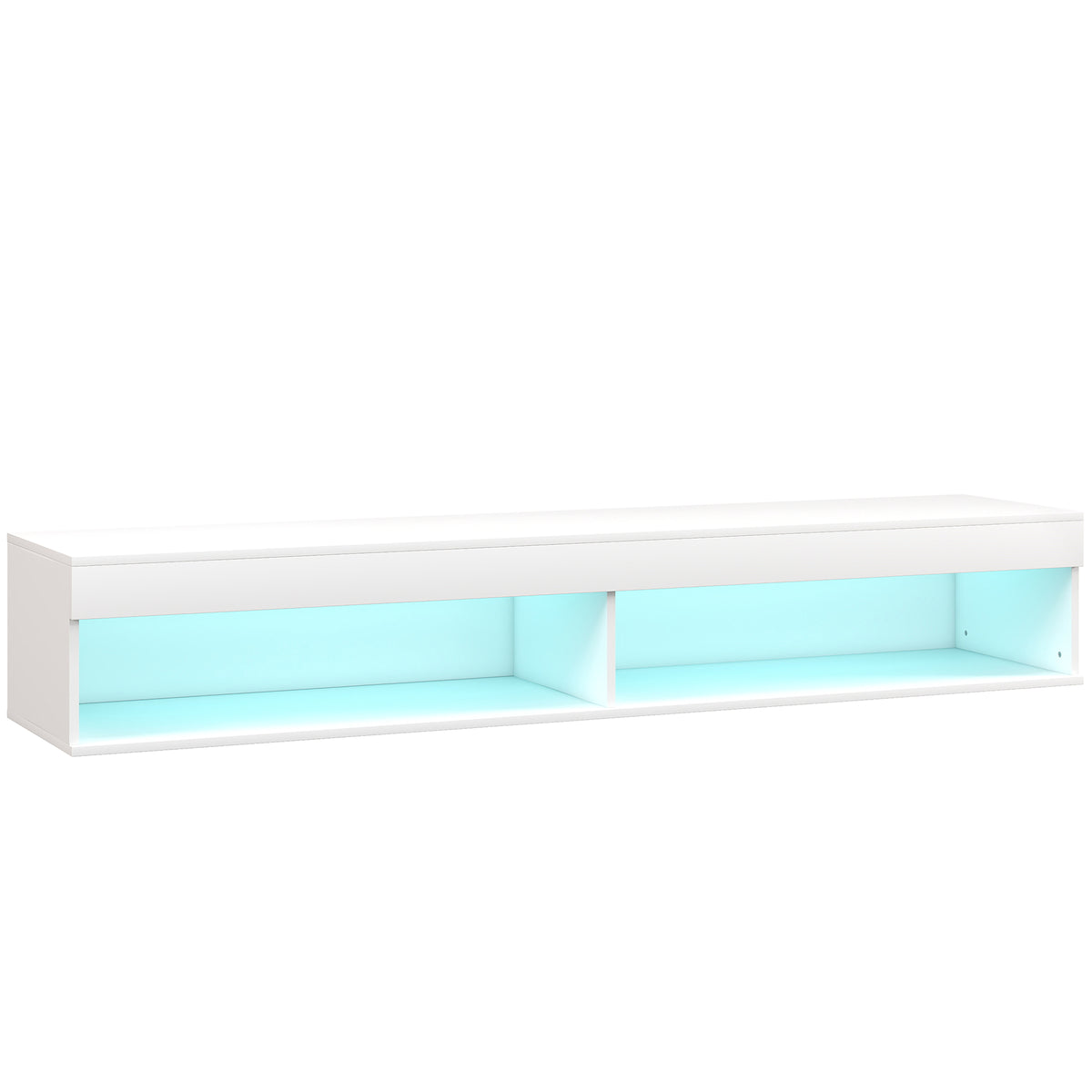 Meuble TV suspendu mural avec éclairage LED pour téléviseurs jusqu'à 75 pouces, étagères, 180L x 40l x 30H cm, blanc